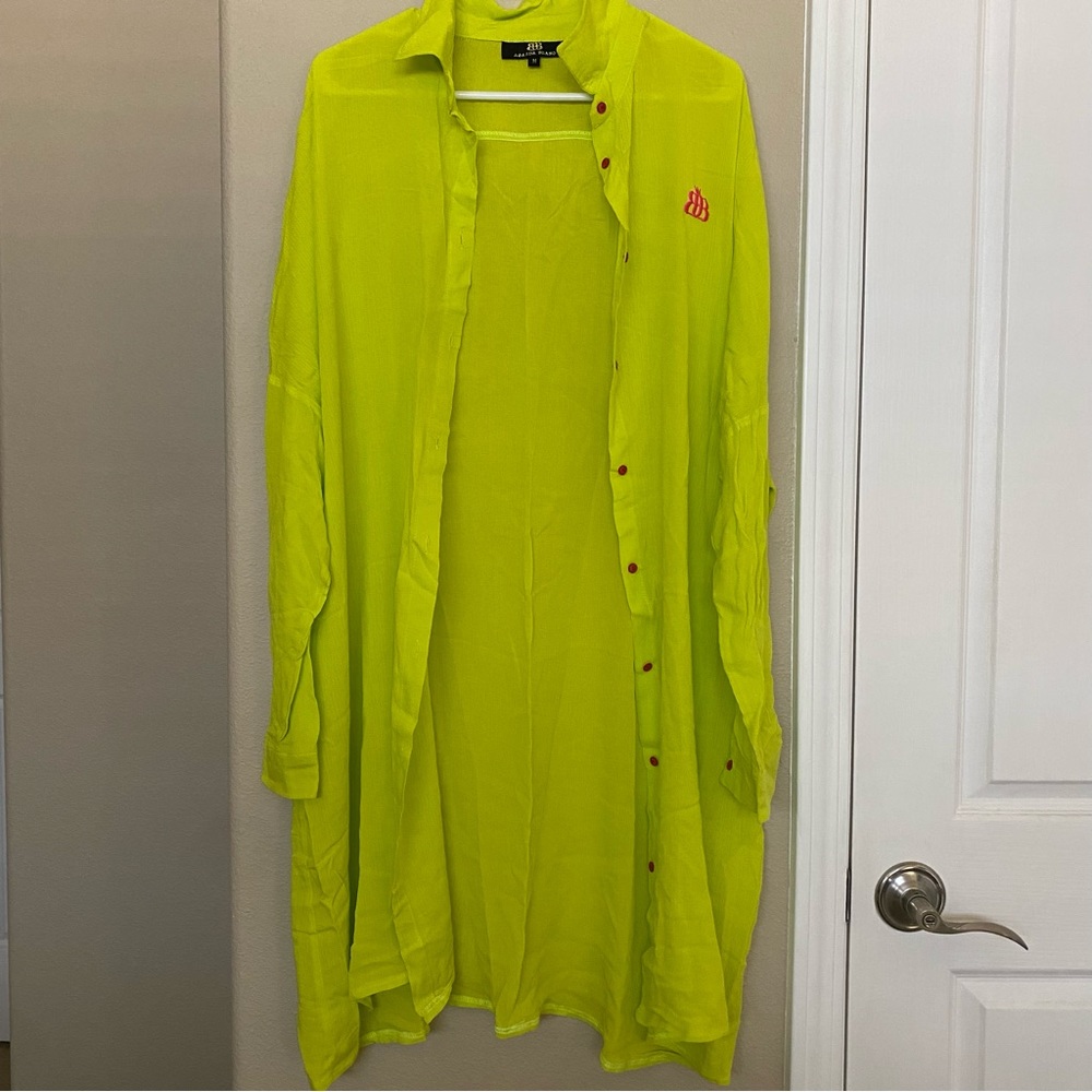 ABARDA Neon Yellow Pink Detail Long Sleeve Full Length Cardigan